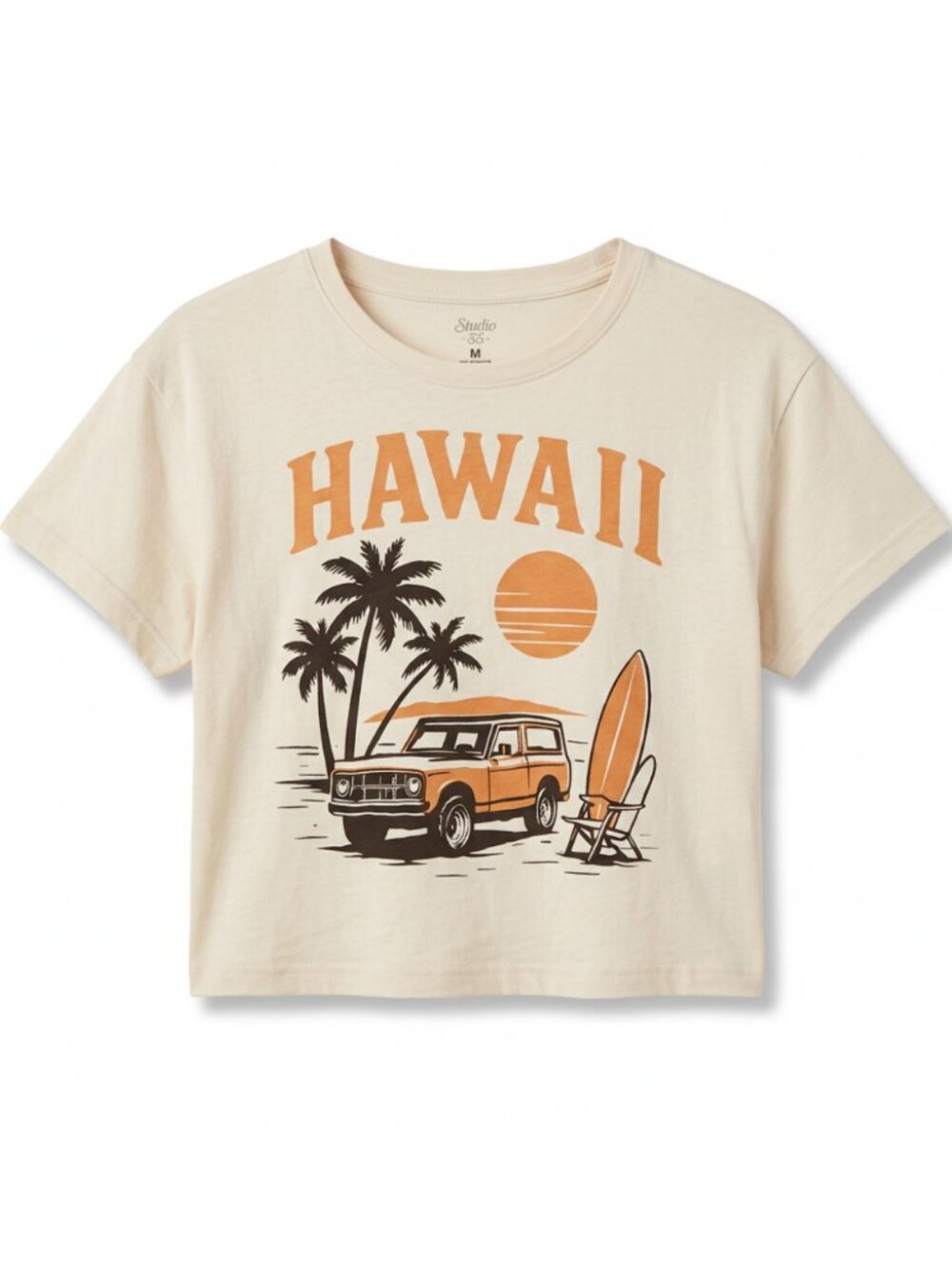 Women’s Hawaii Graphic Crop Top Tee Beige Beach Surf Short Sleeve Shirt S-XL